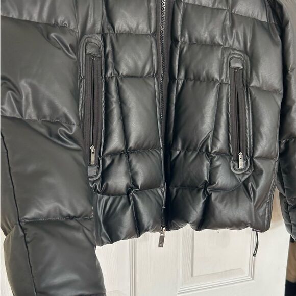 Emporio Armani Jeans Womens Black Hooded Duck Down Puffer Coat Jacket Size Large - Picture 3 of 16